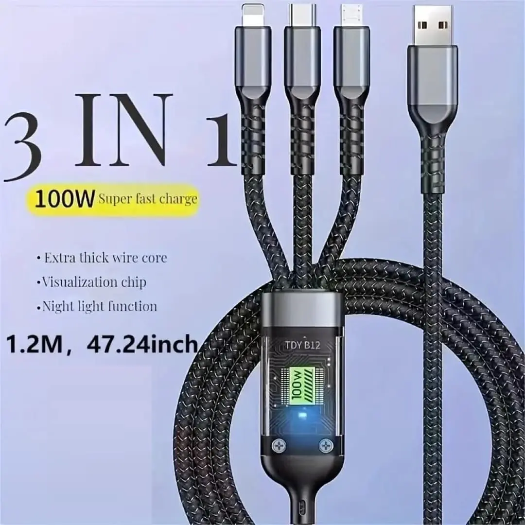 Buy 100W 3 in 1 Fast Charging Cable Android Type-C , Micro Usb And Iphone IOS